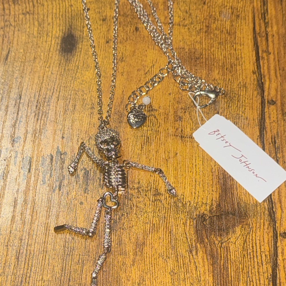 Betsey Johnson Faux Stone Pavé Skeleton Pendant Long Necklace - Picture 7 of 7